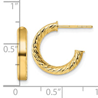14k Polished and D/C Tube Post  Hoop Earrings-TF2551
