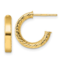 14k Polished and D/C Tube Post  Hoop Earrings-TF2551