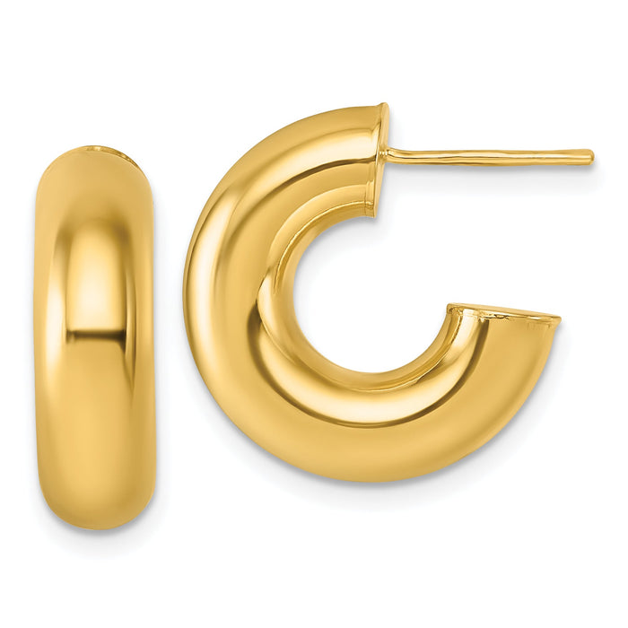 14k Polished 6mm Tube Post Hoop Earrings-TF2552