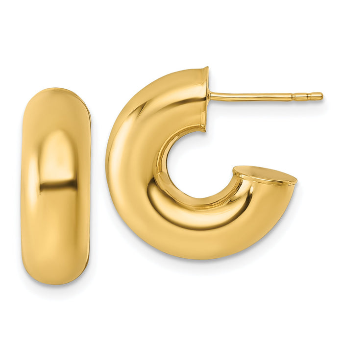 14k Polished 6mm Tube Post Hoop Earrings-TF2553