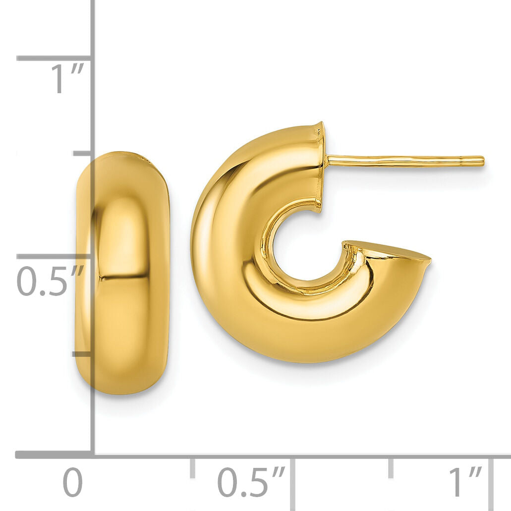 14k Polished 6mm Tube Post Hoop Earrings-TF2554