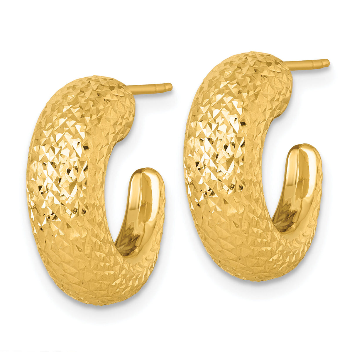 14k Polished Diamond-cut Post Hoop Earrings-TF2557