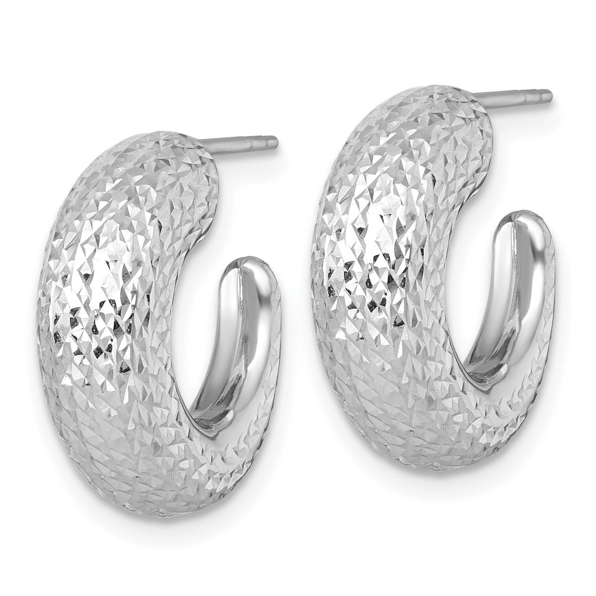 14k White Gold Polished Diamond-cut Post Hoop Earrings-TF2557W