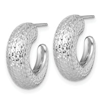 14k White Gold Polished Diamond-cut Post Hoop Earrings-TF2557W
