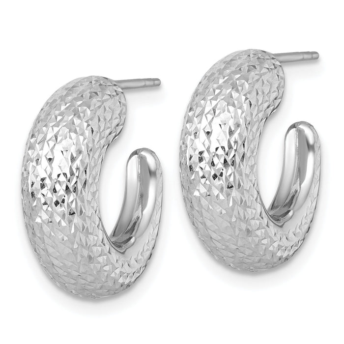 14k White Gold Polished Diamond-cut Post Hoop Earrings-TF2557W