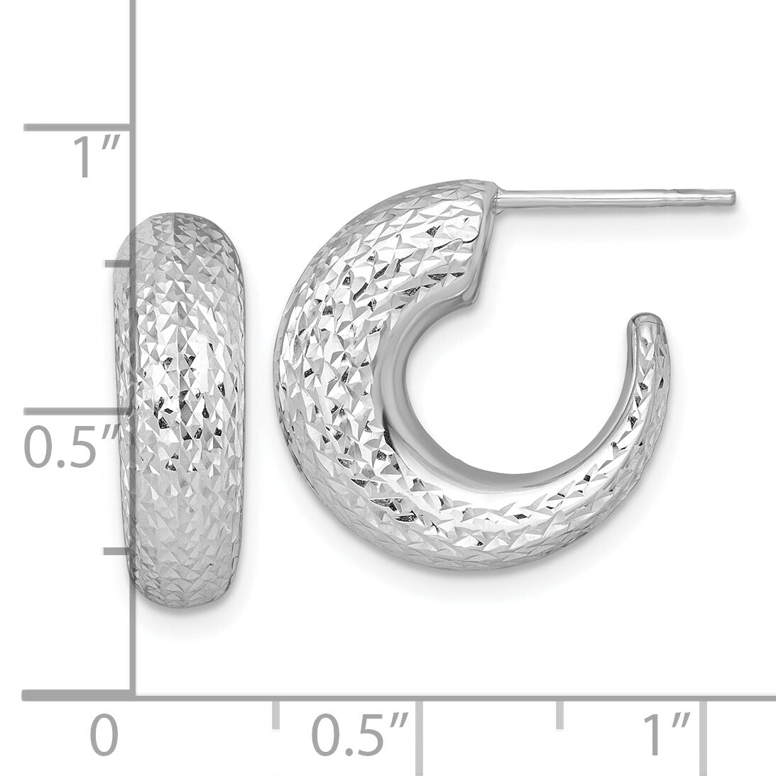 14k White Gold Polished Diamond-cut Post Hoop Earrings-TF2557W