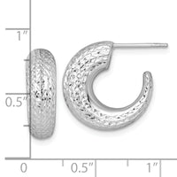 14k White Gold Polished Diamond-cut Post Hoop Earrings-TF2557W