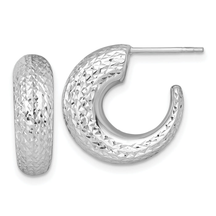 14k White Gold Polished Diamond-cut Post Hoop Earrings-TF2557W