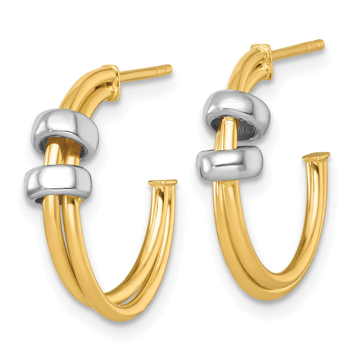 14k Two-tone Polished Double Row Hoop Post Earrings-TF2558