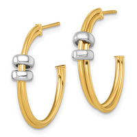 14k Two-tone Polished Double Row Hoop Post Earrings-TF2559