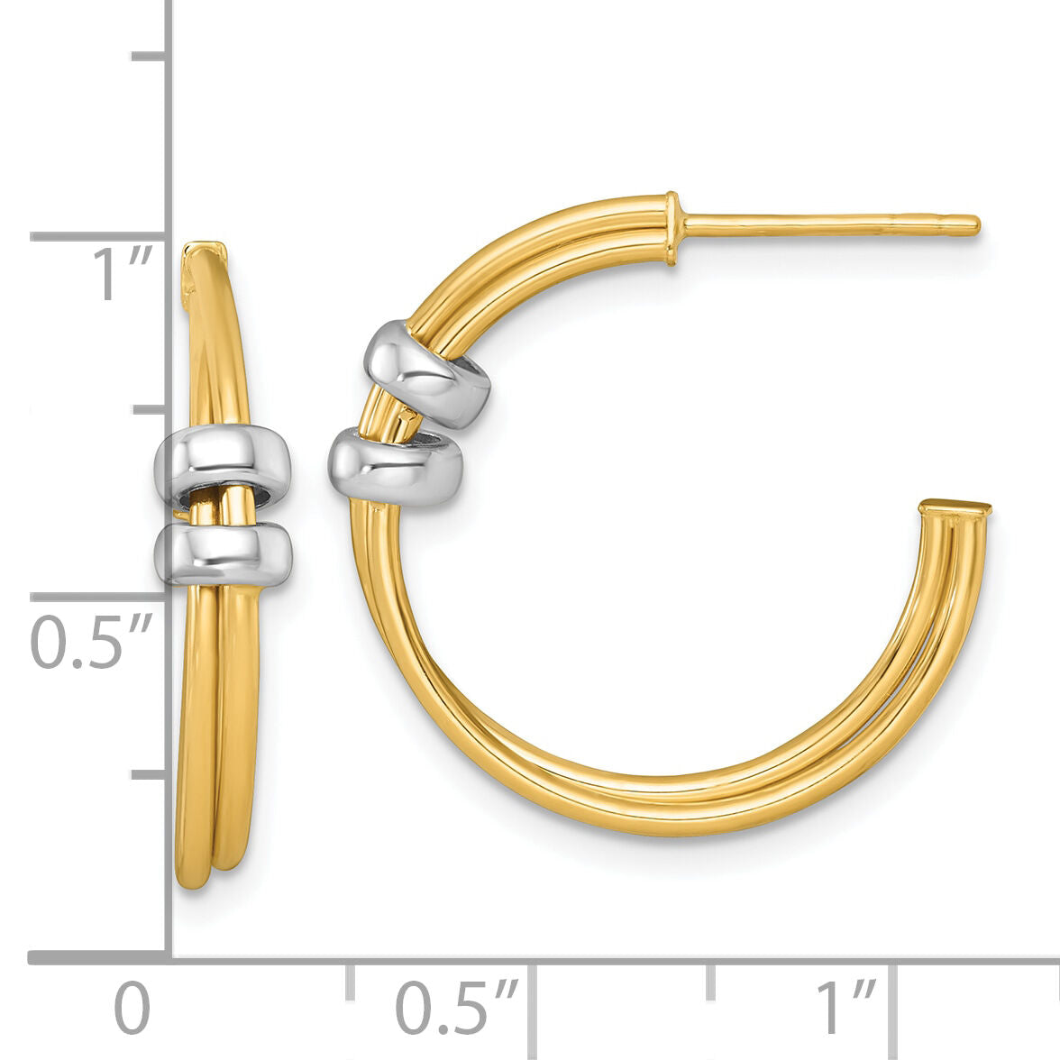 14k Two-tone Polished Double Row Hoop Post Earrings-TF2559