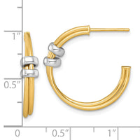 14k Two-tone Polished Double Row Hoop Post Earrings-TF2559