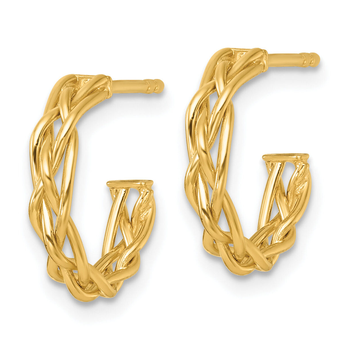 14k Polished Woven 3mm Post Hoop Earrings-TF2560