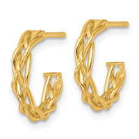 14k Polished Woven 3mm Post Hoop Earrings-TF2560