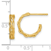 14k Polished Woven 3mm Post Hoop Earrings-TF2560