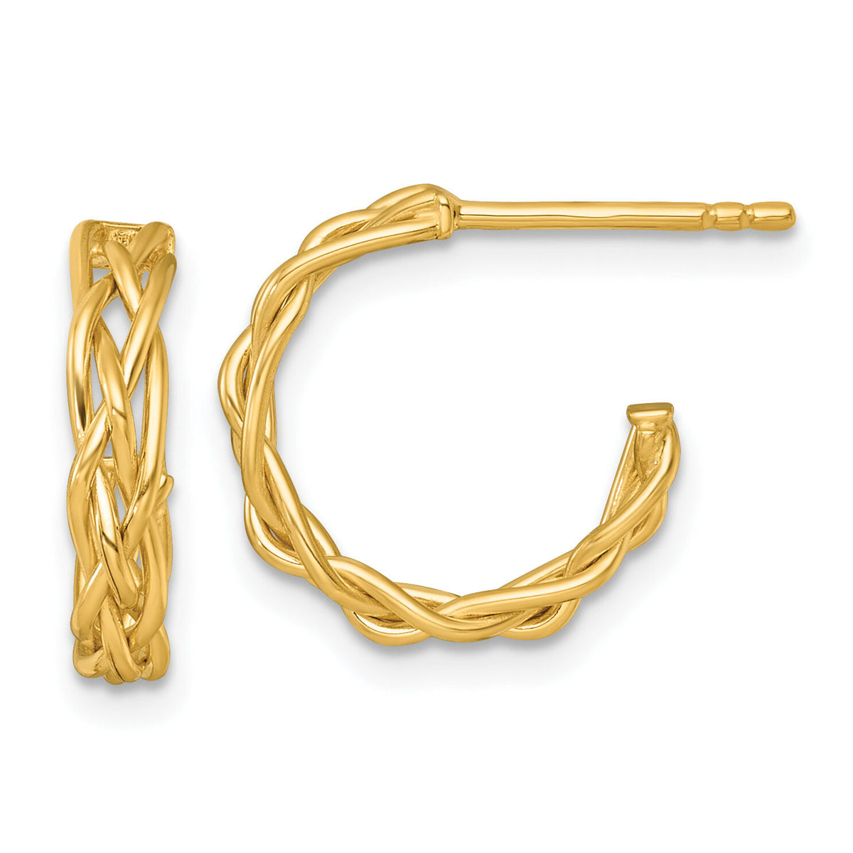 14k Polished Woven 3mm Post Hoop Earrings-TF2560