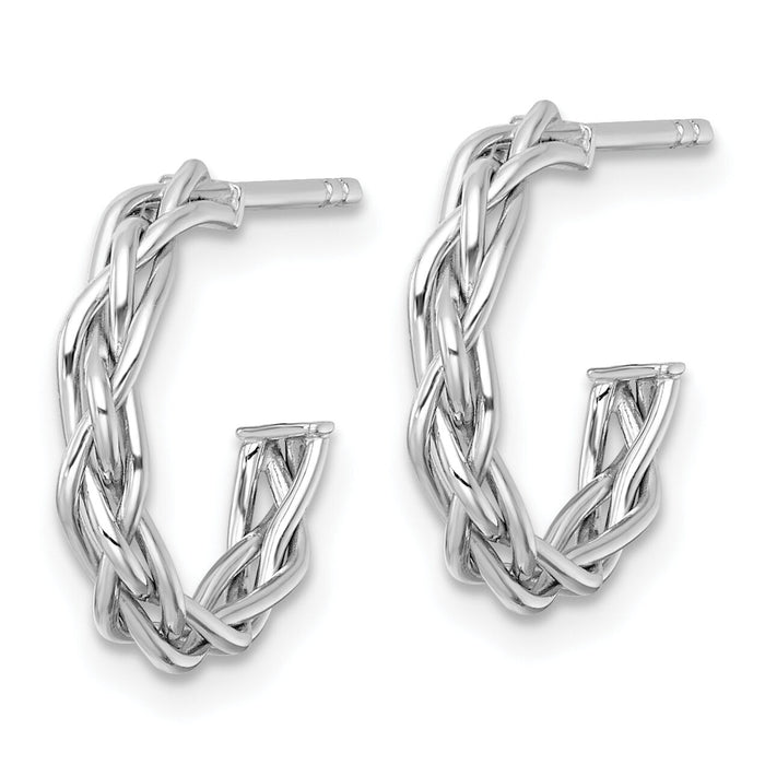 14k White Rhodium-plated Polished Woven 3mm Post Hoop Earrings-TF2560W