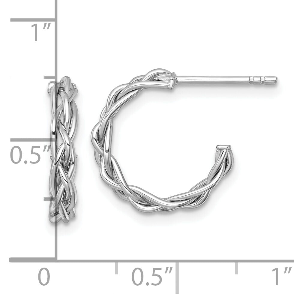 14k White Rhodium-plated Polished Woven 3mm Post Hoop Earrings-TF2560W