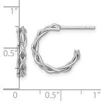14k White Rhodium-plated Polished Woven 3mm Post Hoop Earrings-TF2560W