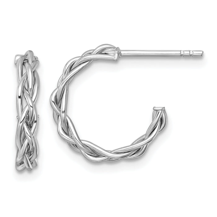 14k White Rhodium-plated Polished Woven 3mm Post Hoop Earrings-TF2560W