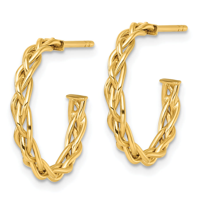 14k Polished Woven 3mm Post Hoop Earrings-TF2561