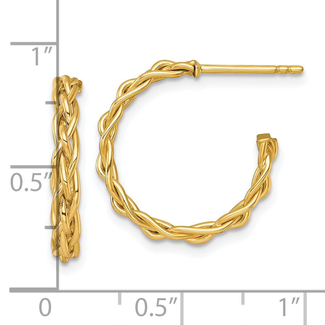 14k Polished Woven 3mm Post Hoop Earrings-TF2561