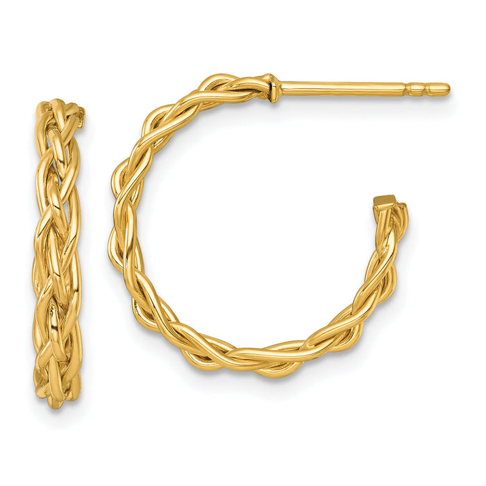 14k Polished Woven 3mm Post Hoop Earrings-TF2561