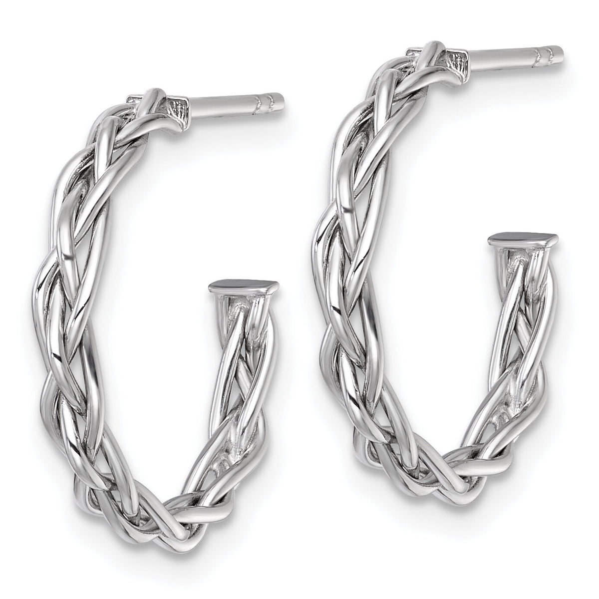 14k White Rhodium-plated Polished Woven 3mm Post Hoop Earrings-TF2561W