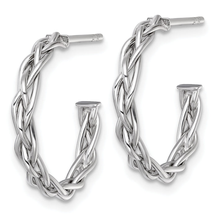 14k White Rhodium-plated Polished Woven 3mm Post Hoop Earrings-TF2561W