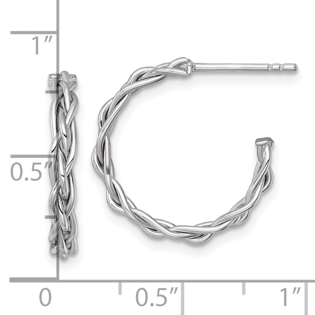 14k White Rhodium-plated Polished Woven 3mm Post Hoop Earrings-TF2561W