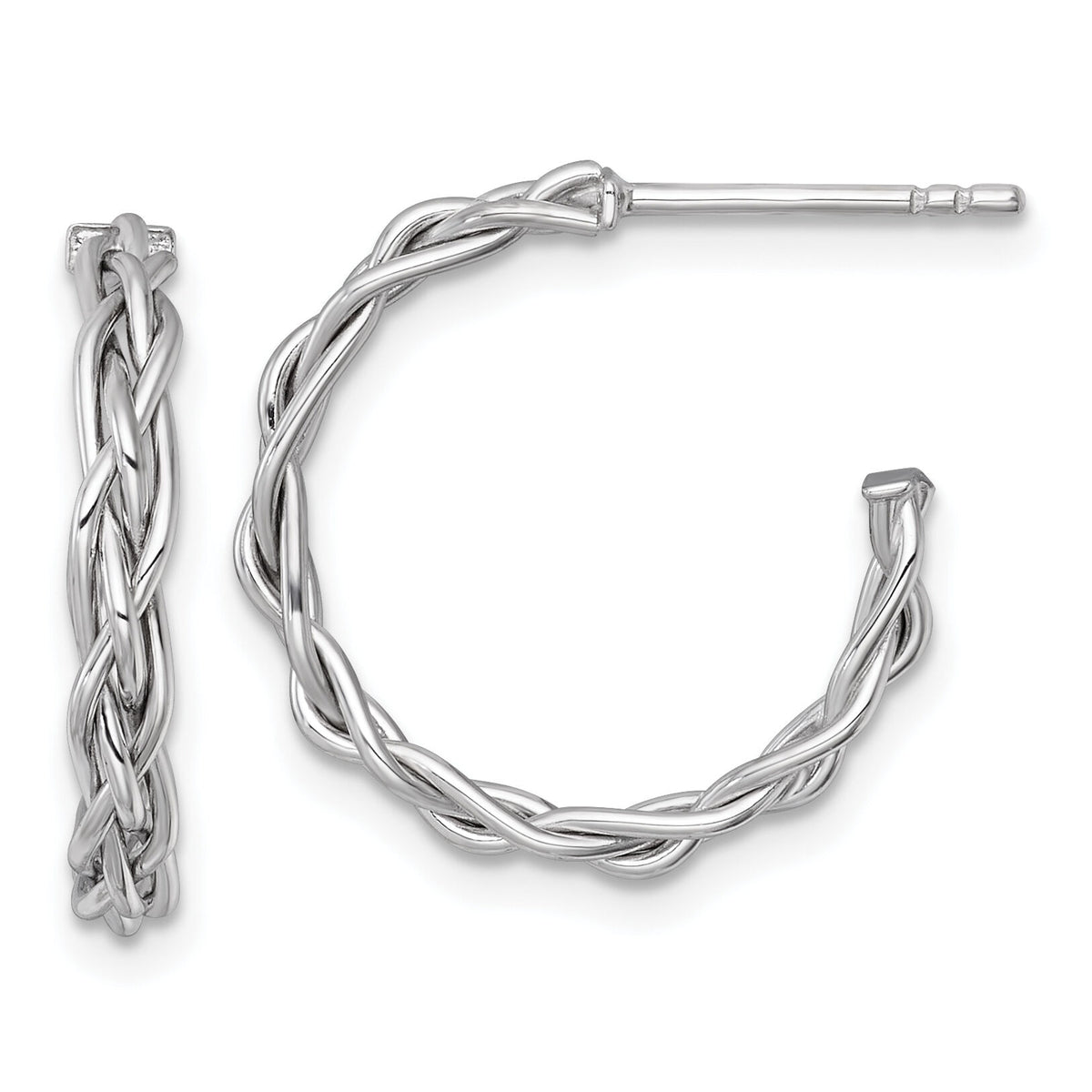 14k White Rhodium-plated Polished Woven 3mm Post Hoop Earrings-TF2561W