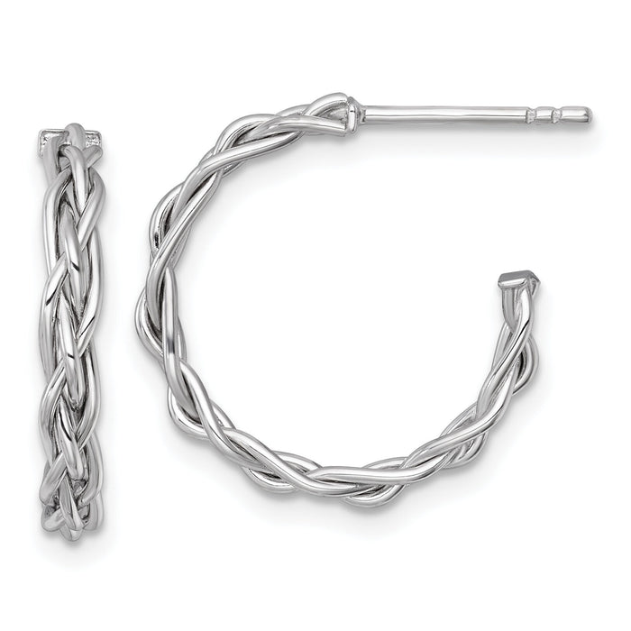 14k White Rhodium-plated Polished Woven 3mm Post Hoop Earrings-TF2561W