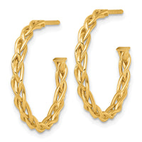 14k Polished Woven 3mm Post Hoop Earrings-TF2562