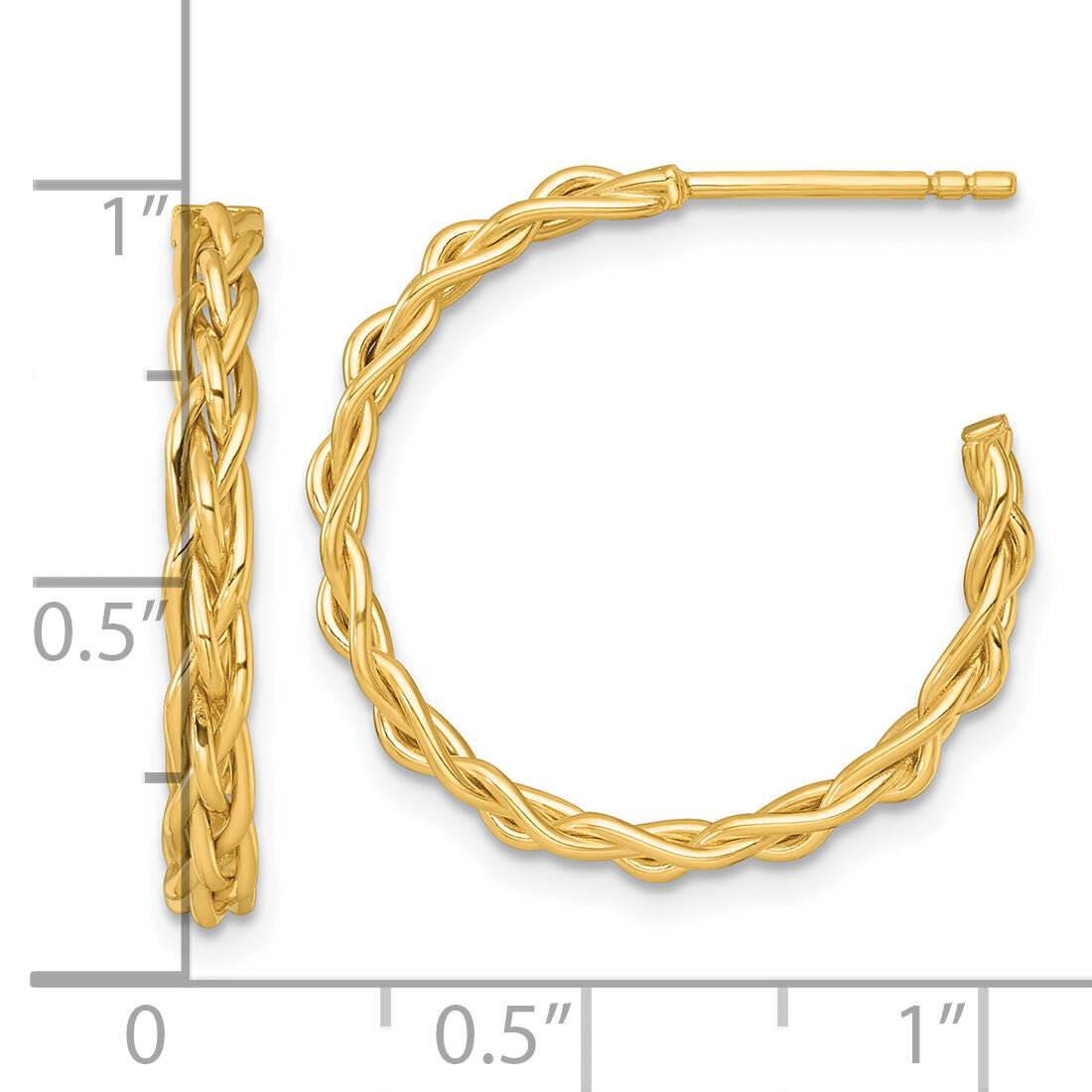 14k Polished Woven 3mm Post Hoop Earrings-TF2562