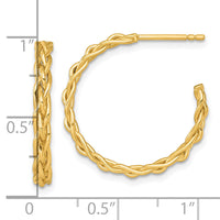 14k Polished Woven 3mm Post Hoop Earrings-TF2562