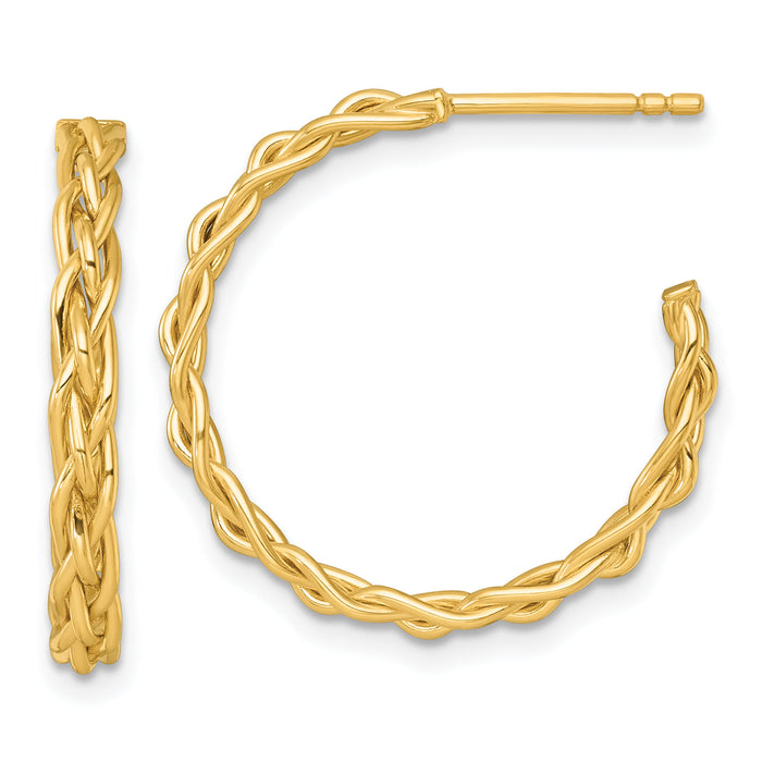 14k Polished Woven 3mm Post Hoop Earrings-TF2562