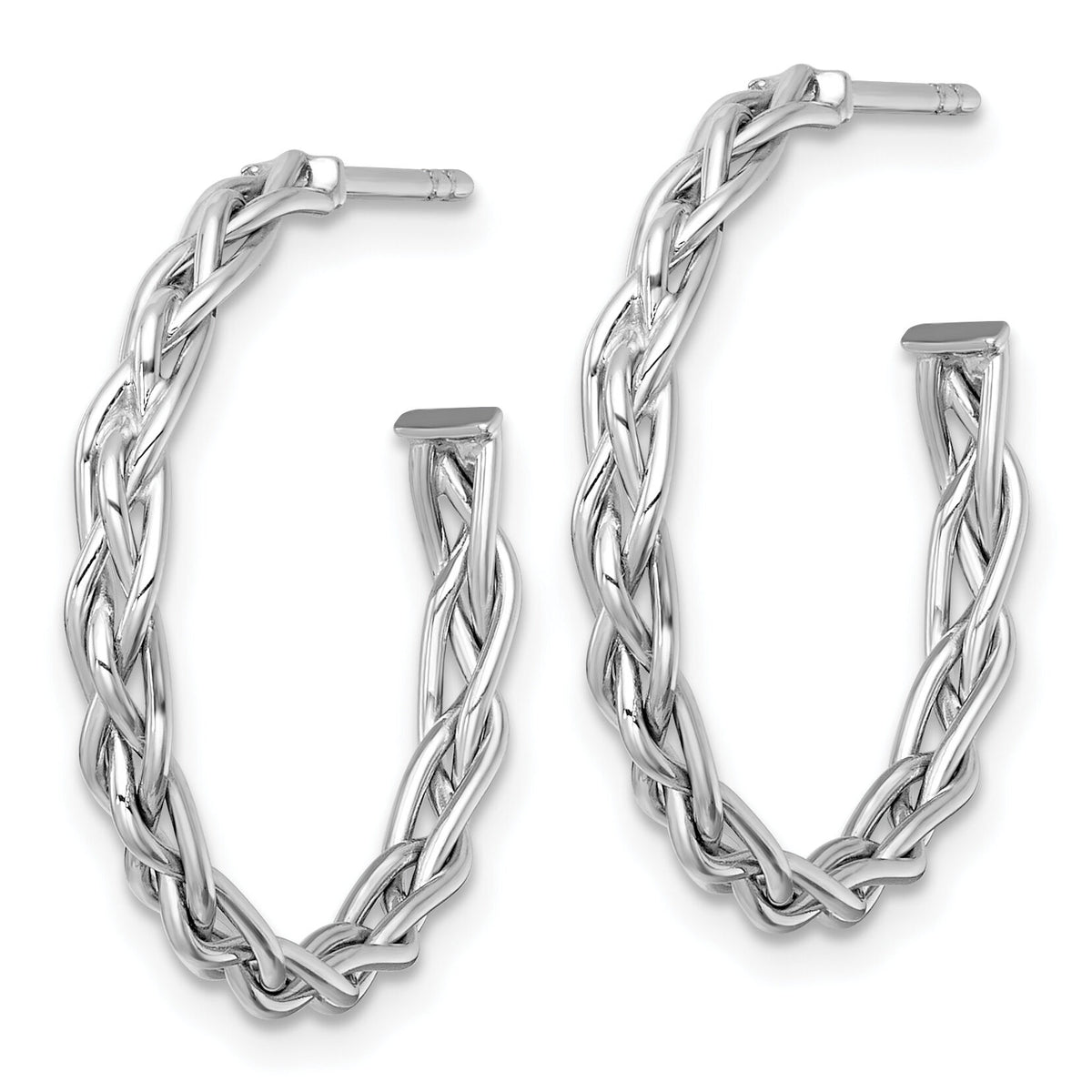 14k White Rhodium-plated Polished Woven 3mm Post Hoop Earrings-TF2562W