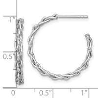 14k White Rhodium-plated Polished Woven 3mm Post Hoop Earrings-TF2562W