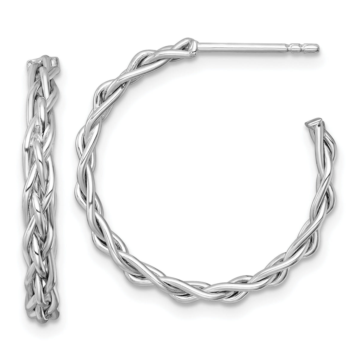 14k White Rhodium-plated Polished Woven 3mm Post Hoop Earrings-TF2562W