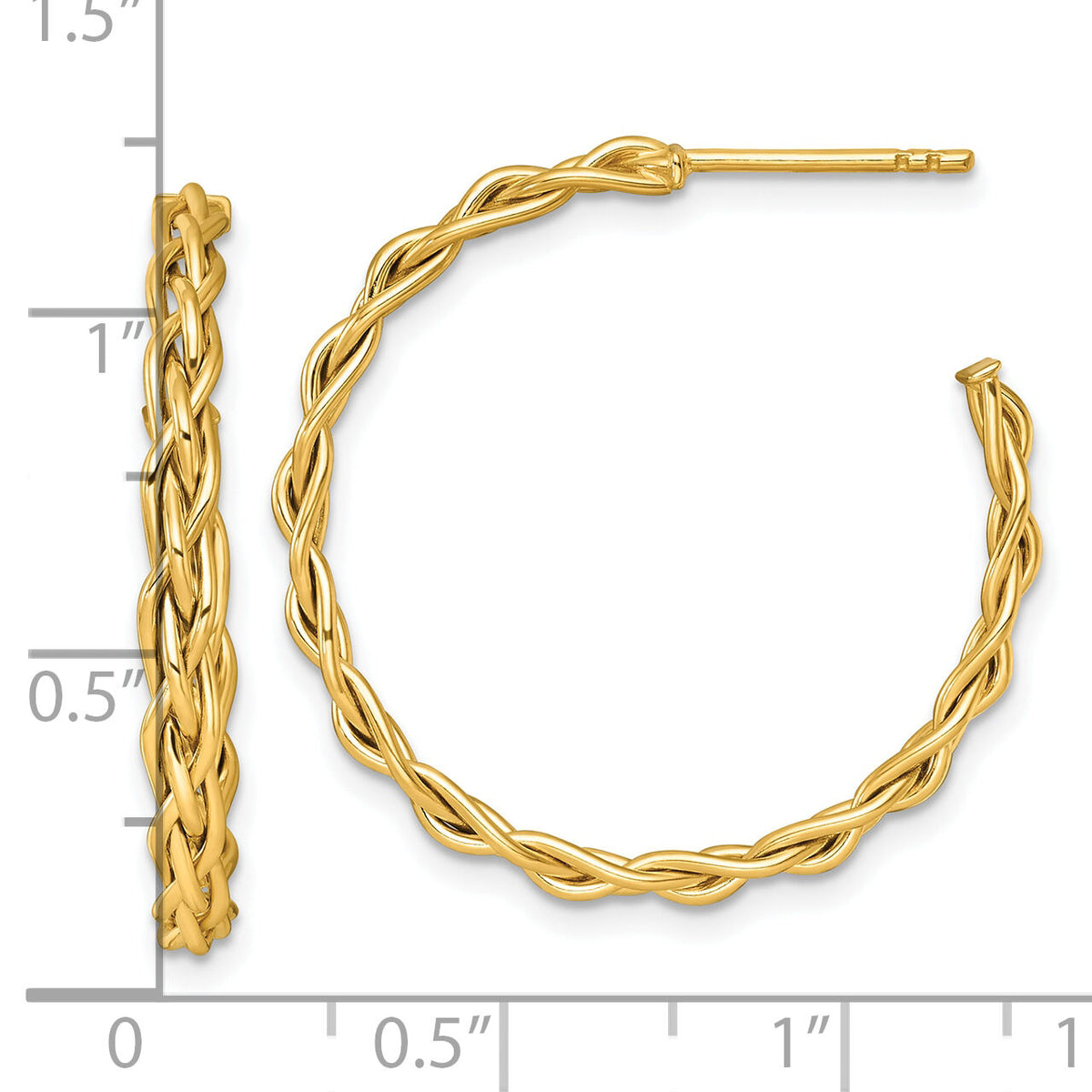 14k Polished Woven 3mm Post Hoop Earrings-TF2563
