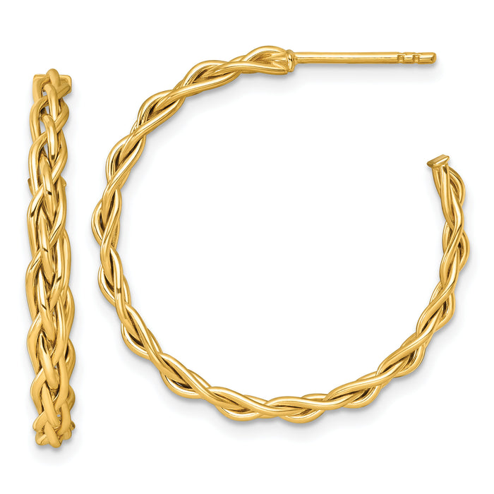 14k Polished Woven 3mm Post Hoop Earrings-TF2563