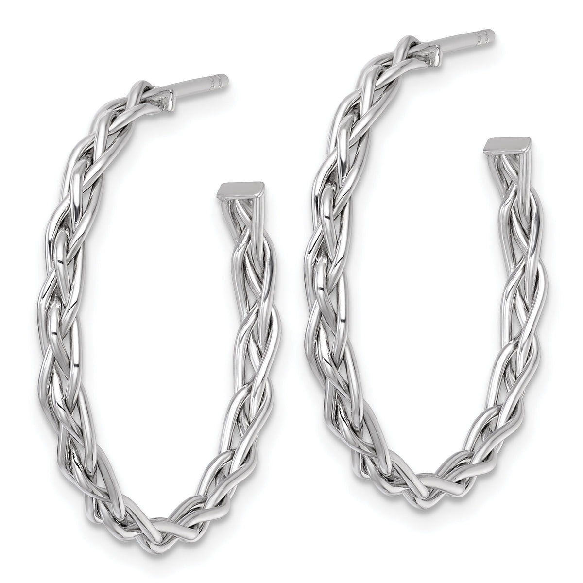 14k White Rhodium-plated Polished Woven 3mm Post Hoop Earrings-TF2563W