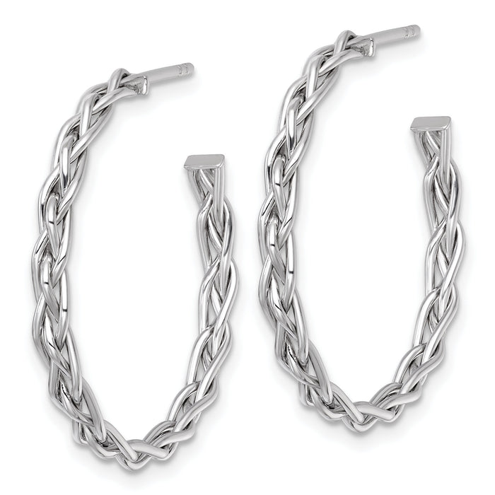 14k White Rhodium-plated Polished Woven 3mm Post Hoop Earrings-TF2563W