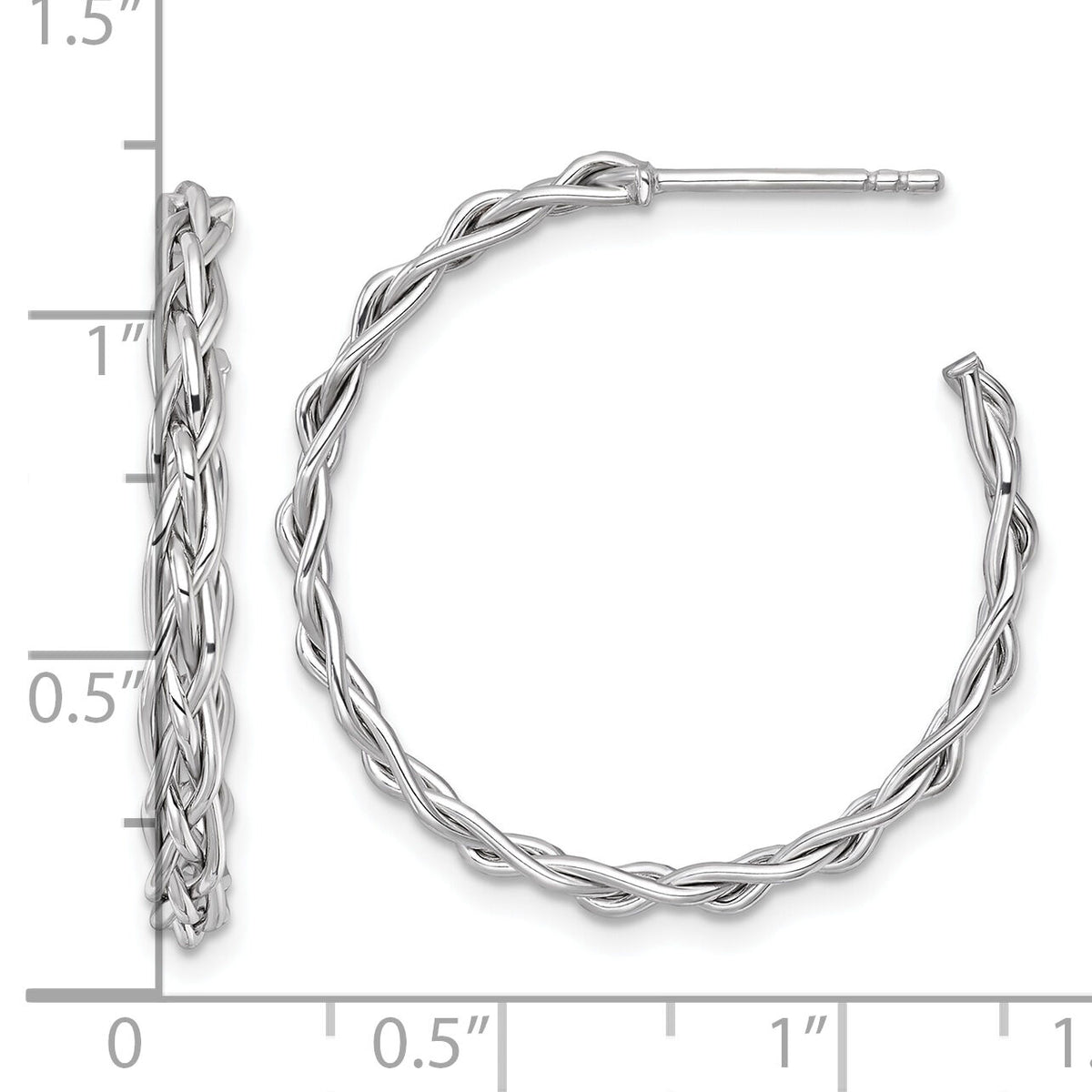 14k White Rhodium-plated Polished Woven 3mm Post Hoop Earrings-TF2563W
