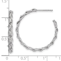 14k White Rhodium-plated Polished Woven 3mm Post Hoop Earrings-TF2563W