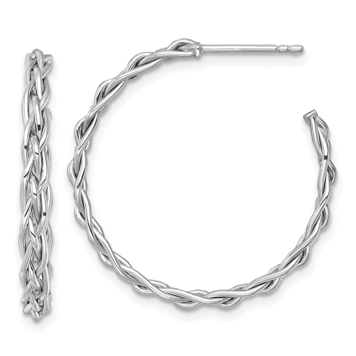 14k White Rhodium-plated Polished Woven 3mm Post Hoop Earrings-TF2563W