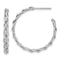 14k White Rhodium-plated Polished Woven 3mm Post Hoop Earrings-TF2563W