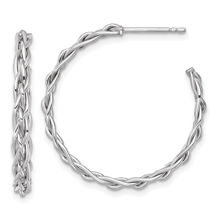 14k White Rhodium-plated Polished Woven 3mm Post Hoop Earrings-TF2563W