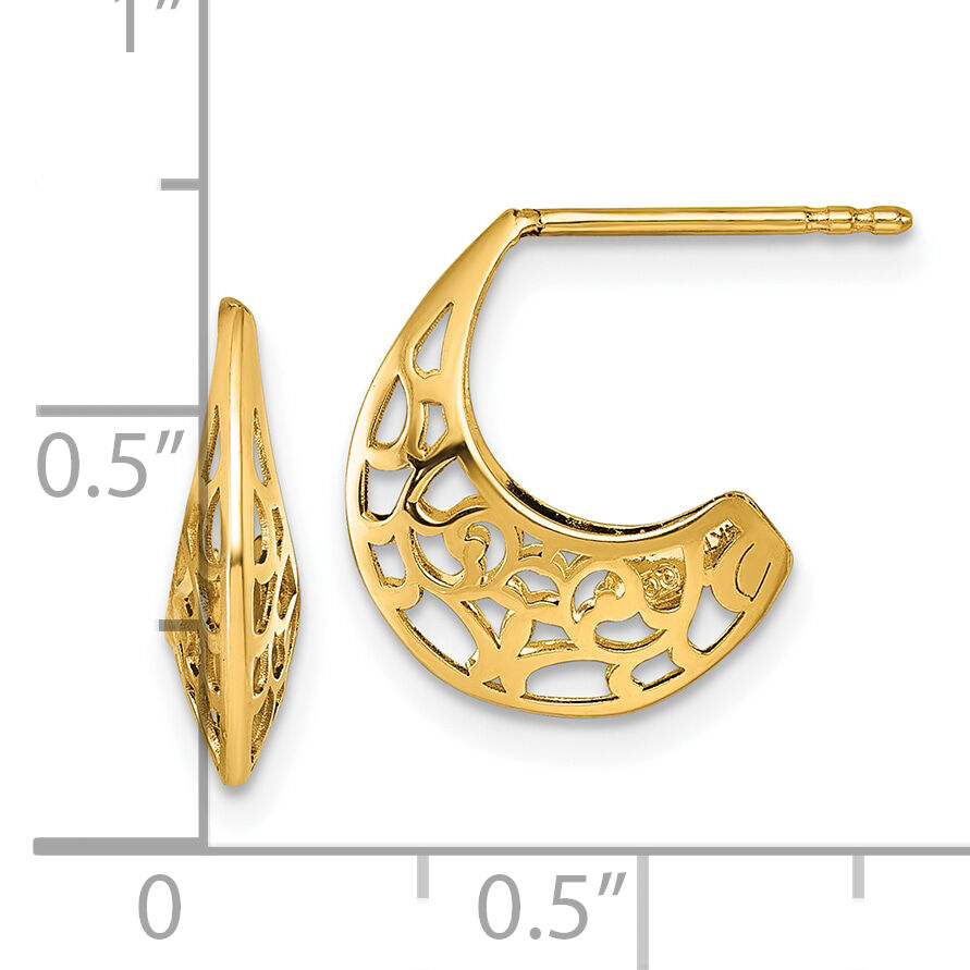 14k Polished Fancy Cut Out Design Post J-Hoop Earrings-TF2566
