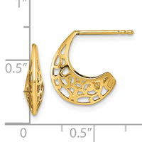 14k Polished Fancy Cut Out Design Post J-Hoop Earrings-TF2566
